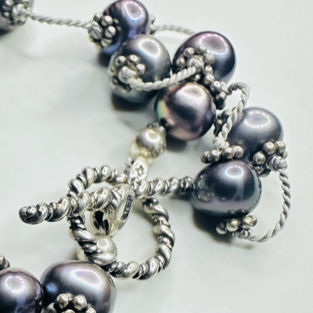 Purple Grey Peacock Pearls & Sterling Silver Necklace - 16” Sunwest Jewelry Co - Picture 2 of 4